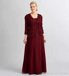 Burgundy Elegant Mother Of The Bride Dresses With Lace Jacket Suits Beaded Off Shoulder Zipper Back Plus Size Evening Gowns HY5024