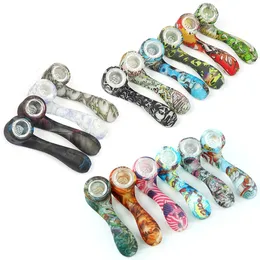 Smoking Pipes glow in the dark Silicone Hand Pipe with Glass Bowl Colorful Ultimate Tool Tobacco3363182