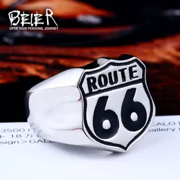 Beier New Store 316L Rostfritt stål Ring Högkvalitativ USA Biker Road Route 66 Ring For Men Motor Men's Jewelry LLBR8-126R