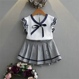 Summer Girls Clothes Fashion Costume College style Kids Baby girl Short sleeve Tops Skirt Outfits Clothes set