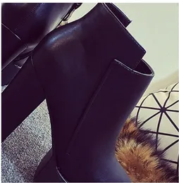 Hot Sale-ts Platform Thick High Heel 12 Cm Ladies Boots Winter Woman Shoes 2 Style Black Boot