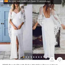 2020 Full Lace Mermaid Bröllopsklänningar med Wrap Front Slit Golv Längd V Neck Beach Bröllopsklänning Robe de Mariée