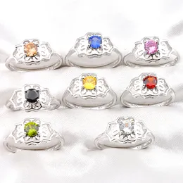 Nuovo arrivo LUCKYSHINE 12 pezzi Anelli di colori misti in argento sterling 925 Gemme ovali di moda Tutto intorno agli anelli di bordo decorativi vuoti per le donne