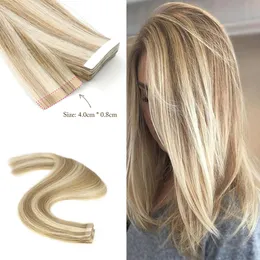 14 "-24" Remy Tape In Hair Extensions Brasilianska 100% Verklig Human Hair Skin Weft, Piano Färg