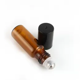 Bärbar 5 ml 1 / 6oz Mini Roll på glasflaska Fragrance Perfume Amber Brown Tjock Glasflaskor Essentiell Oljestål Metall Roller Ball LX9106