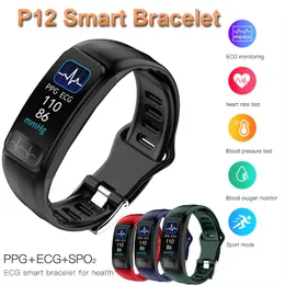 P12 EKG PPG SPO2 Smart Armband Herzfrequenz Sauerstoff Monitor Blutdruck Smart Belt IP67 wasserdichte Anruf Erinnerung Sportlüter Band