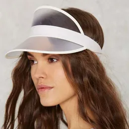 여름 유니스, 야외 투명 플라스틱 빈 탑 모자 UV Visor Sun Cap PVC 10 색 탄성 밴드 도매