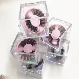 New Hot Cube Clear False Eyelashes Cases Acrylic Packaging Box with Colorful Circle Lashes Tray For Make Up