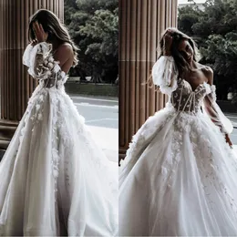 2020 Bohemian Long Wedding Dresses Sweetheart Illusion Top Long Sleeve vestido de novia Backless Off Shoulder Bridal Wedding Gowns