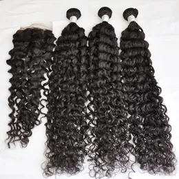 grade 10a 100 human straight brazillian deep wave human hair bundles with closure natural color virgin remy hair weft with closure