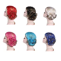 Europäischer und amerikanischer populärer Kopfschmuck-Hut-muslimischer Headwrap-Kappen-Schönheits-Gaze-heißer Goldblumen-Platten-Haarausfall für Damen-Turban