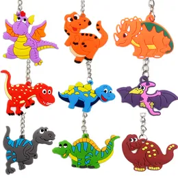 20 pcs mais novo dinossauro dos desenhos animados anel chave de silicone chaveiros pvc chaveiros para crianças presentes dinossauro tema keyrings animais acessórios