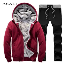 Homens de inverno suor ternos fleece morning mens tracksuit conjunto casual sportwear ternos casaco + calça e moletom conjunto plus size xxxxl