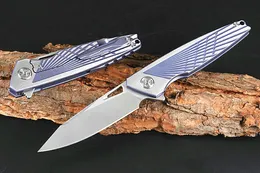 Nuevo cuchillo plegable Flipper azul M390 Hoja de satén CNC TC4 Mango de titanio Bloqueo de marco Cuchillos de bolsillo EDC para exteriores EDC Gear