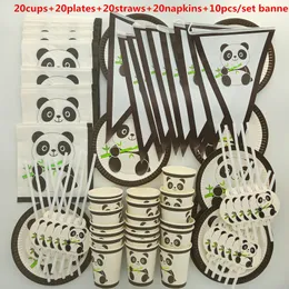 20 people cute lovely Panda Tableware Set Children happy Birthday kids baby boy girl 1st shower Party Supplies Decoration