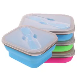 Przenośne skrzynki lunchowe Silicon Collapible Microwave Lunchbox Bento Lunch Boxs Składany Lunchbox Zestaw Kontener Food Darmowa Wysyłka