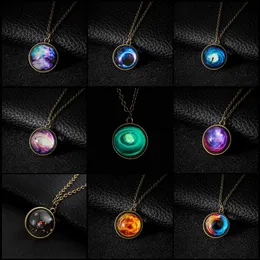 Collares Ball Glas Halskette Duplex Planet Kristall Sterne Galaxy Muster Anhänger Halsketten Freundin Geschenk Lange Kette Maxi Halskette