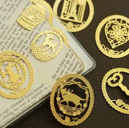 NEW Hollow Out Metal Bookmark Creative Gold Lace Cartoon Bookmarks School Stationery Supplies Favor Gift Multi Styles 100pcs Free ship