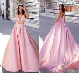 Sexy Amazing A Line Prom Dresses V Neck Spaghetti Straps Plunging Open Back Pleats Floor Length Formal Dress Evening Party Gowns ogstuff