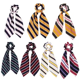 Women Girl Elastic Hairbands Scrunchie Streamer Accessories Scrunchies Vintage Stripe Ribbon Turban Ponytail Holder Hair Ties 50pcs F417A