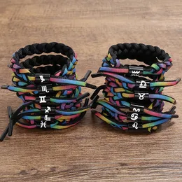 12konstellationer Färgglada lejon Armband Studentpar Shoelaces Flätade Rainbow Color Changing Hand Rope Armband