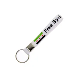 50st GRATIS Syrien Flagga Silikongummi Armband Key Ring Vit bläckfylld logo för kampanjgåva