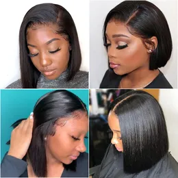4x4 Lace Closure Wig Bob Wig Straight Pre Plucked Hairline With Baby Hair Short Lace Human Hair Wigs 130% Density Remy Hair