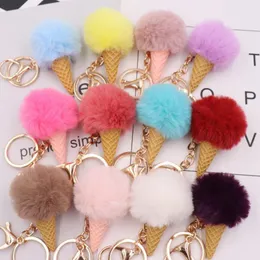 10pcs/Lot Girls Fashion Jewelry Party Favors Keychains Lovely Ice Cream Fluffy Key Ring Baby Shower Gift For Women Bags Decor