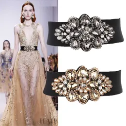 Nova moda de luxo designer vestido feminino mulher elástica larga cinto cintilante cristal de diamante flor de 70cm 3 cores
