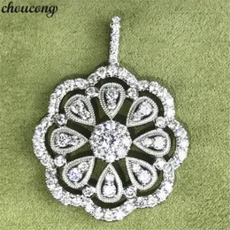 choucong большой цветок форма подвески 5A Циркон Cz настоящее серебро 925 пробы свадебный кулон с ожерельем для женщин свадебные украшения