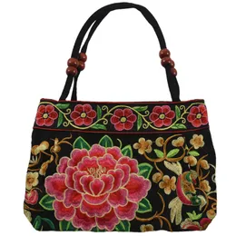 Kinesisk stil kvinnor handväska broderi etniska sommar mode handgjorda blommor damer tote axelväskor cross-body (blommor)