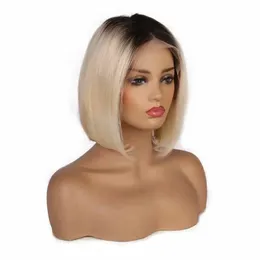 Brazilian Human Hair Lace Front Wigs Reta Comprimento do Ombro Bob Perucas Para As Mulheres 13 * 4 Prejuídos Perucas Lace Loira Loira Cinza Laranja Piano e Mistura