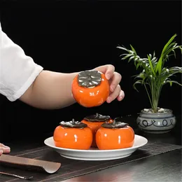 Ceramic Persimmon Tea Canister Coffee Box Puer Green Sealed Jar Mini Tea Cans for Puer Oolong Tea Storage Promotion
