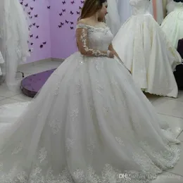 2019 de alta qualidade novo árabe dubai princesa vestido de casamento mangas compridas rendas apliques igreja formal noiva vestido de noiva plus size cu312a