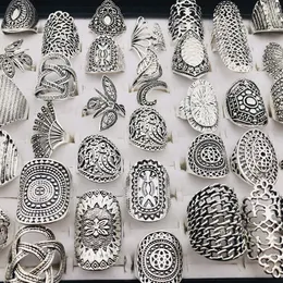 Wholesale Unique Vintage Carved Flower Silver Plated Jewelry Rings For Women Gift Party Rings Mixed Styel Send Random