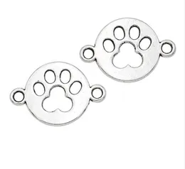 100Pcs Antique Silver Paw Print Dog Footprint Connectors Pendant Charms For necklace Jewelry Making findings 24x17mm