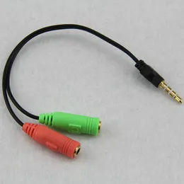 Guldpläterad Man till 2 Kvinna 3,5mm Aux Extension Headphone Mic Audio Splitter Cable Adapter för mobiltelefon MP3