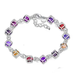 Moda Kolorowe Kryształ Bransoletka Kubinowa 925 Sterling Posrebrzany CZ Diament Projektant Charm Bransoletki Biżuteria Gorąca Sprzedaż Najniższa cena