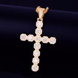 Nya Mäns Cross Pendant Halsband Ice Out Cubic Zircon Brass Material Guld Silver Färger Rock Street Hip Hop Smycken