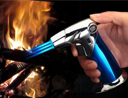 Ny ankomst Gas Jet Lighter Outdoor Triple Torch Tändare för cigarrrör Kraftfull vindtät kök spraygevärmetallgadgets för människan