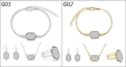 Partihandel-Nya Mode Druzy Drusy Smycken Satser Populär Faux Stone Turkos Armband Örhängen Halsband Ring för Kvinnor Lady Smycken