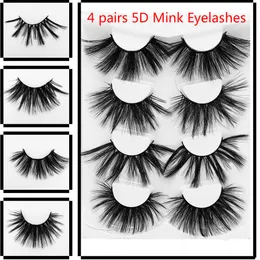 4 pary 25mm Wielowarstwowe 5D Stereo Mink Włosy Fałszywe Rzęsy Naturalne Nude Makeup False Eyelaski 5 Zestawy Darmowa Wysyłka