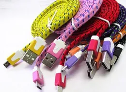 1m 3FT Nudel Flat Braid Laddningsladd Sync Tyg Typ C V8 Micro Wire USB Data Kabel Linje Samsung S9 S8 S7 S10 8 7 6 HTC Huawei