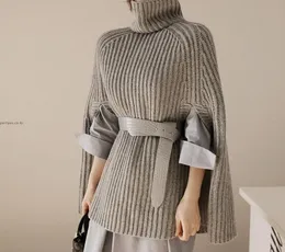 Fashion-Sweater Roll Neck Poncho Jumper med armhål Kvinnor Tröjor och Pullovers Winter 2017 Ladies Elegant tröja