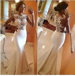 Vestidos 2019 Ucuz Arapça Mermaid Abiye Sheer Boyun Dantel Aplike Balık Kuyruk Uzun Balo Abiye Örgün Nedime Parti Elbise 428