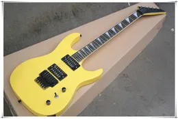 Chitarra elettrica corpo giallo con ponte tremolo, hardware nero, tastiera in palissandro, pickup HH, personalizzabile