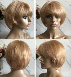 Lace Front Wig Straight PiXie Short Cut Blonde Color 10A Grade Chinese Virgin Human Hair Full Lace Wigs for Black Women Free Shipping