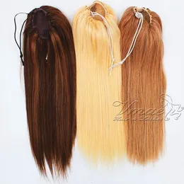 Peruvian Hair Straight Ponytail 100g Natural Color Remy Cuticle Aligned Virgin Hair Real brown Blonde Clip In Hair extension