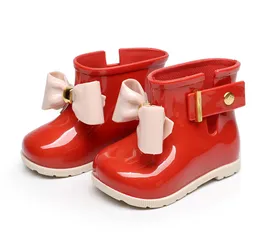 Детская дизайнерская обувь для девочек Mini Melissa Shoes Baby Bows Jelly Rain Boots Новые нескользящие короткие сапоги принцессы Детские Jelly Water Boots A70