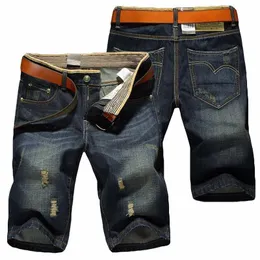 Mens mode sommar casual bomull shorts jeans boardshorts manliga rippade byxor plus storlek